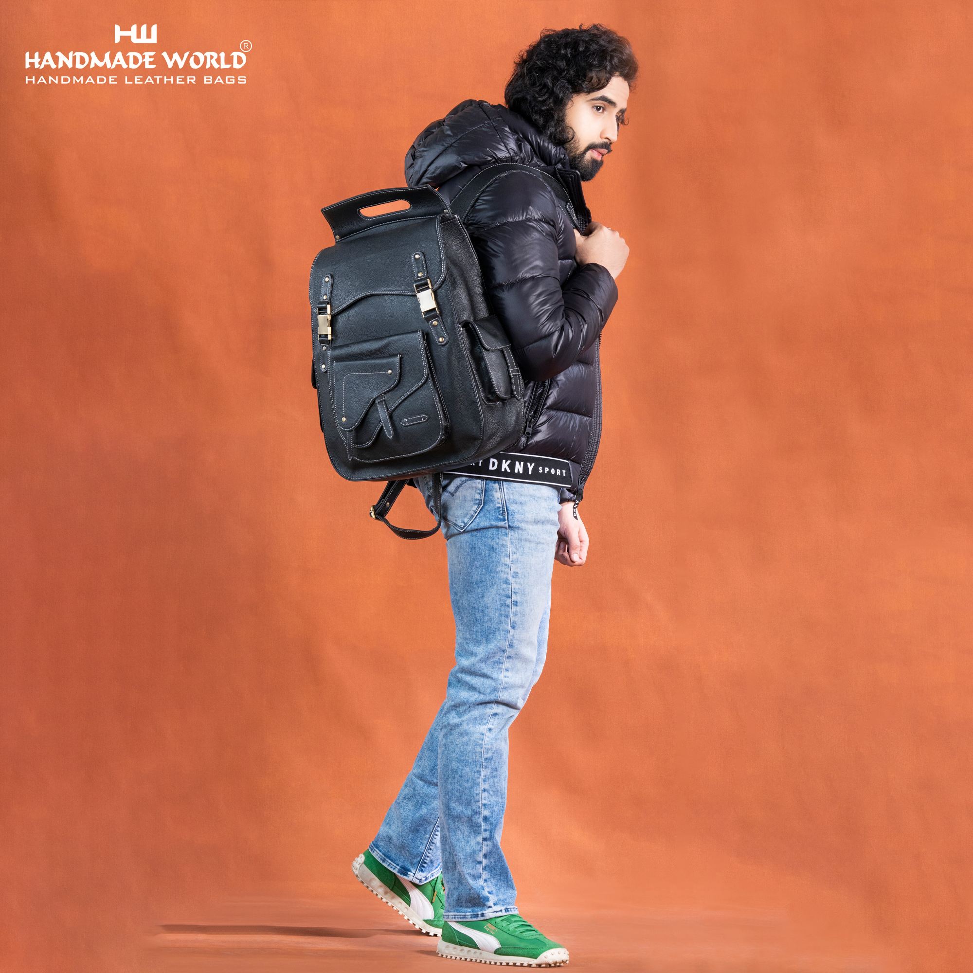 black leather sporty backpack The Elegant Expanse Black