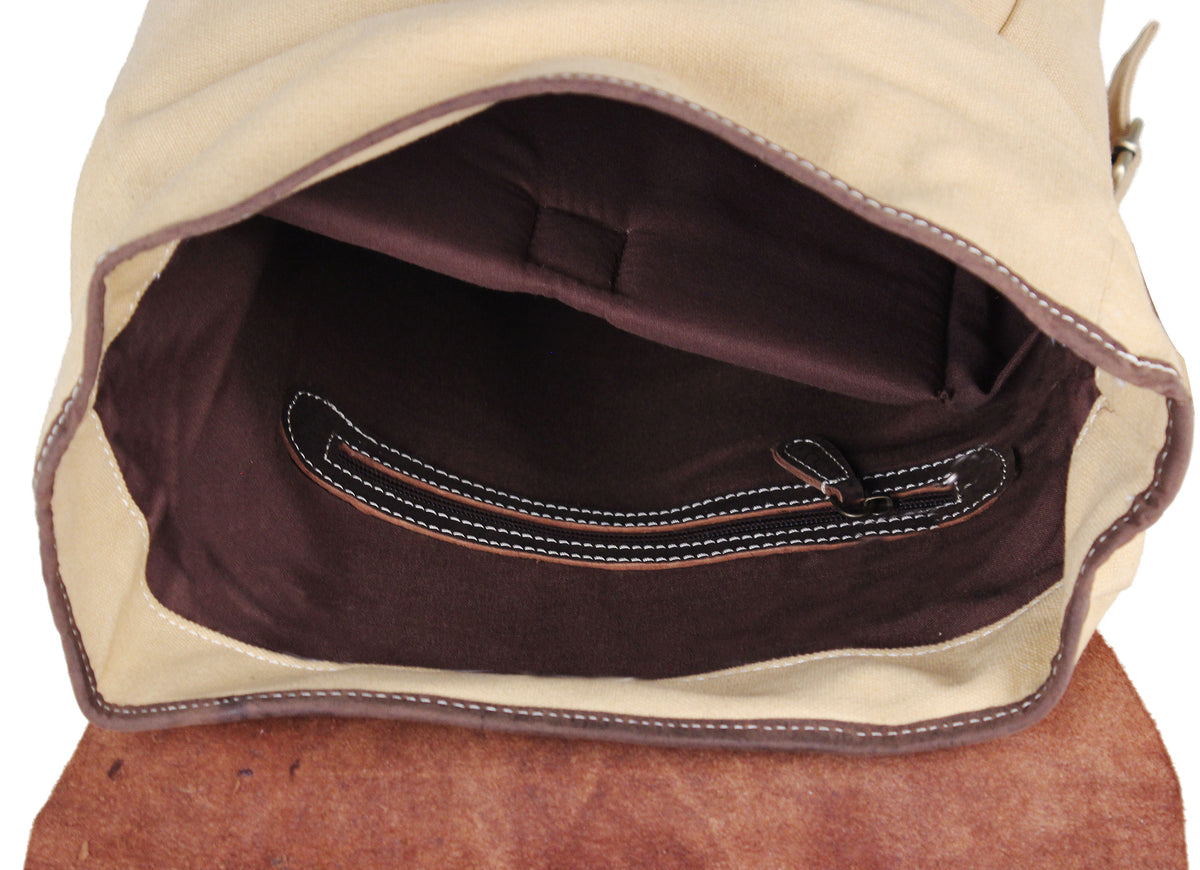 Leather Canvas Backpack With laptop Padding