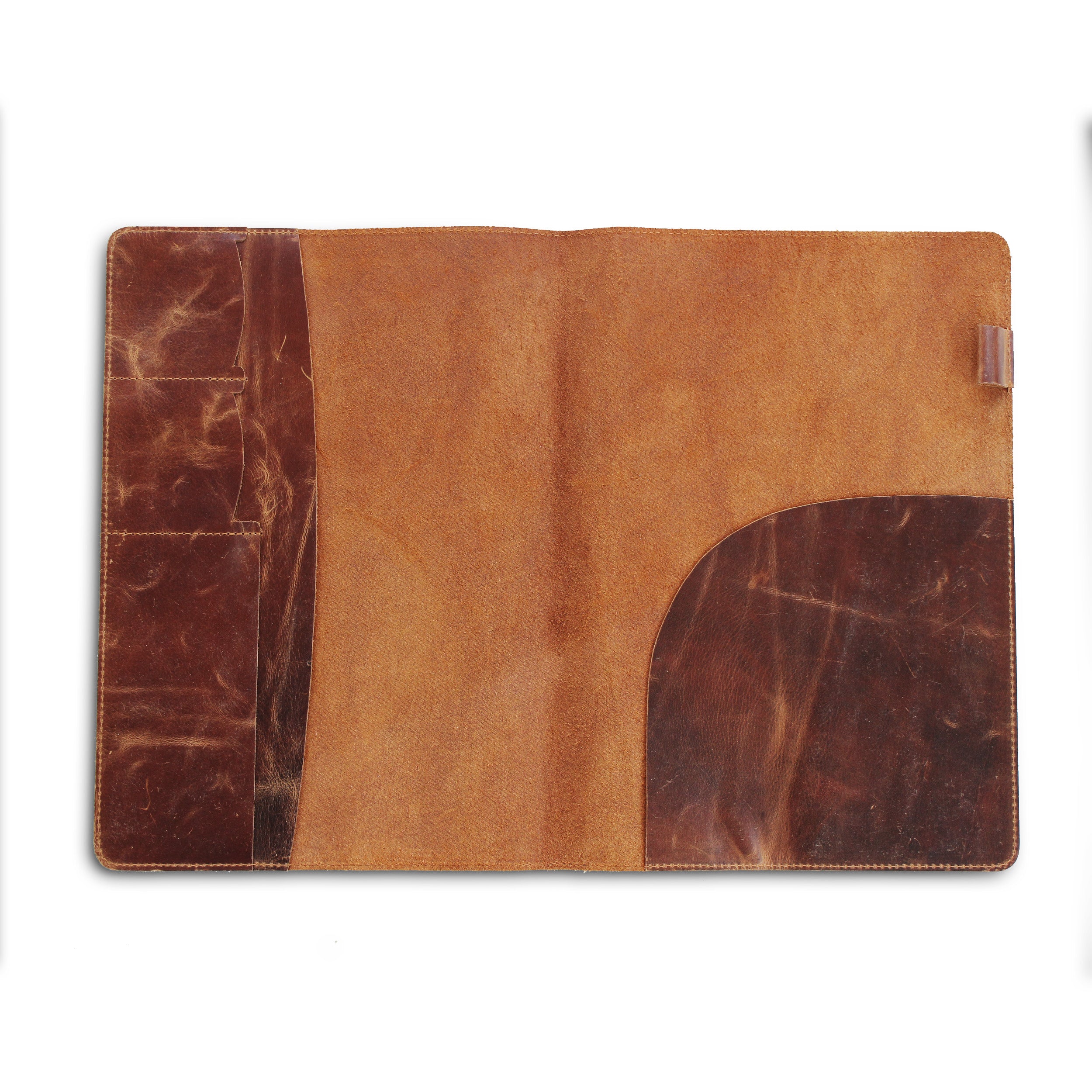 Open View Of Genuine Full Grain Leather Brown Portfolio