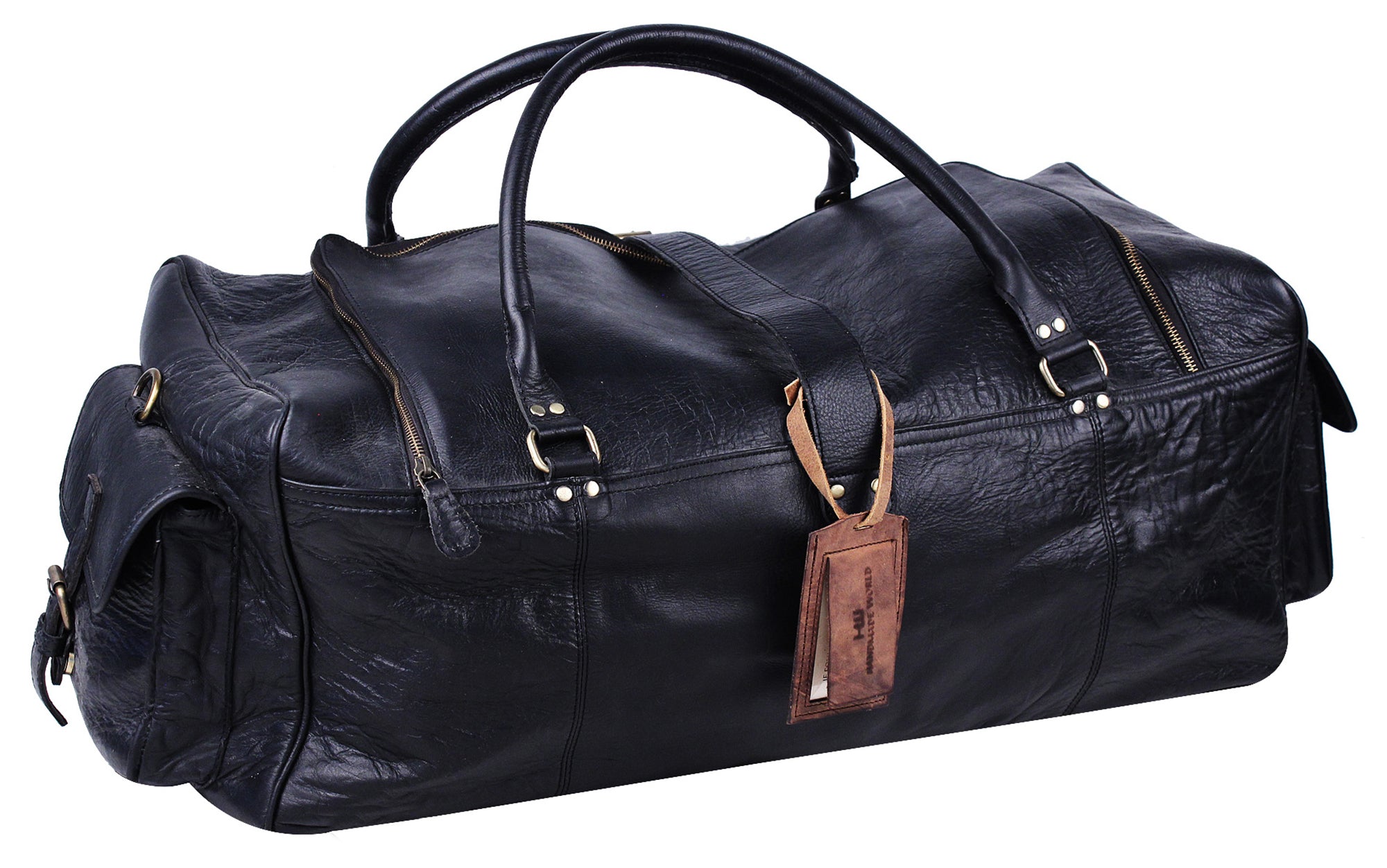 Leather Name Tag with Black Duffle Bag