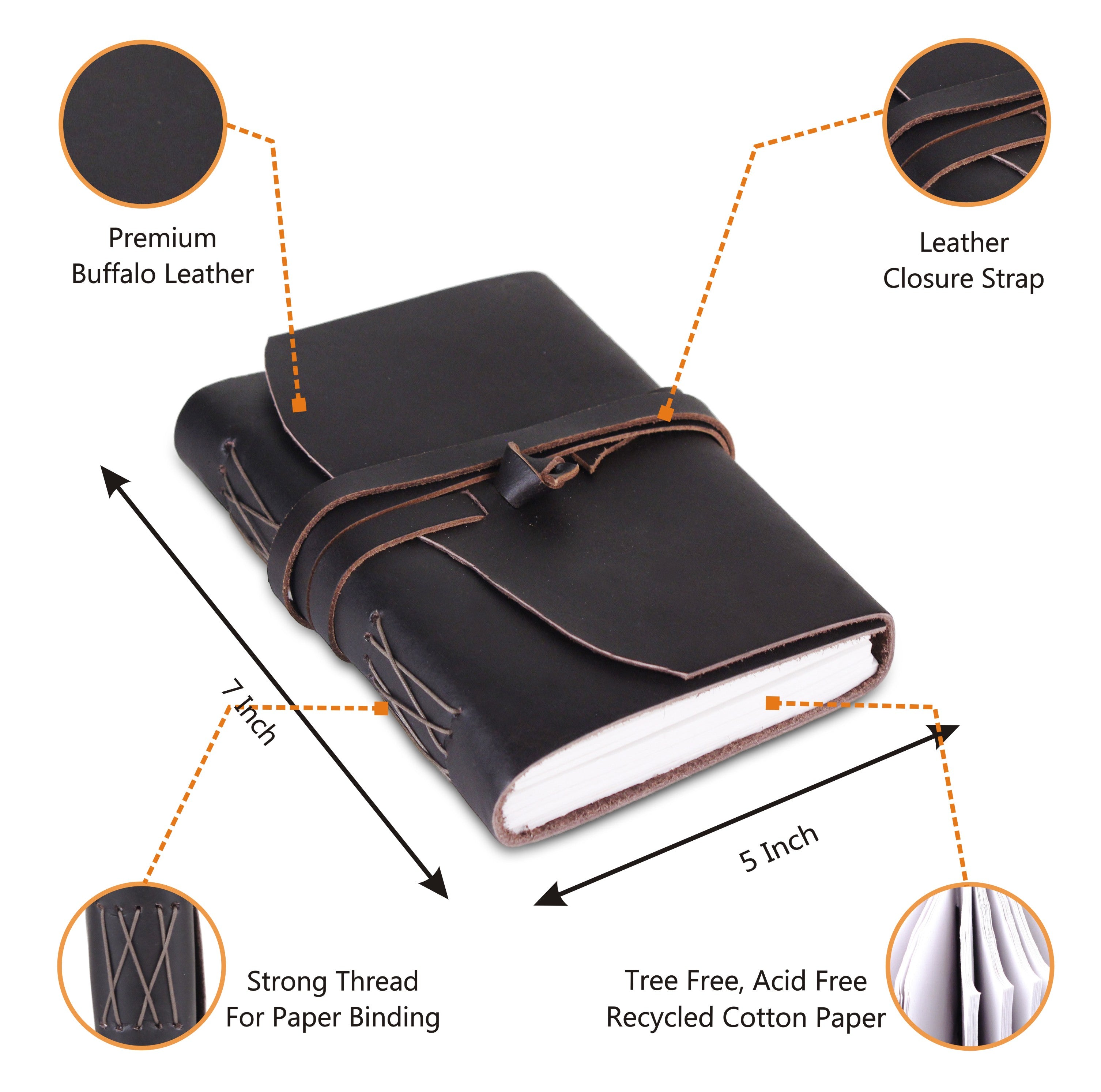 Features of Plain Black Handcrafted Leather Journal Notebook