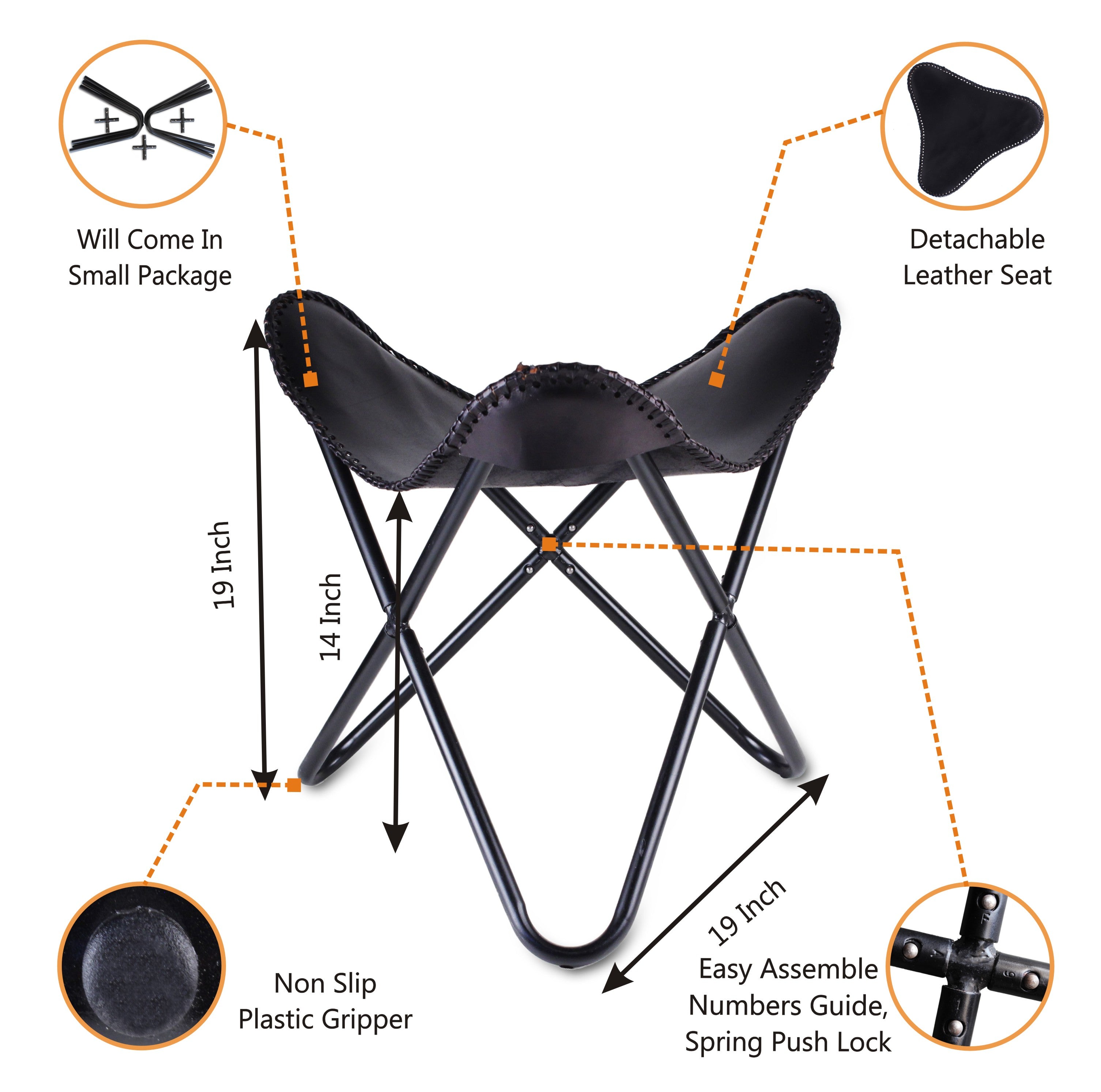 Features of Genuine Leather Black Foldable Foot Stool