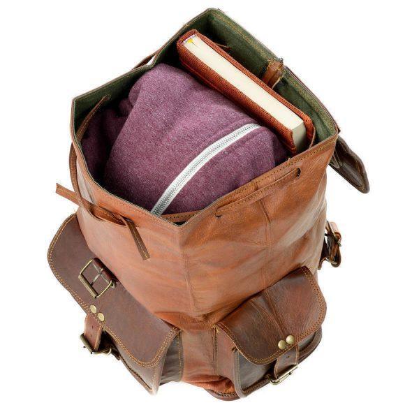 Open View of Leather Backpack Bag