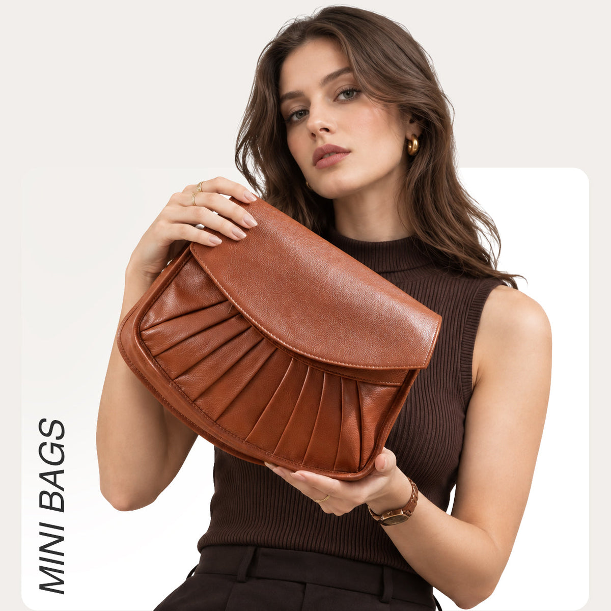 Handmade World Leather Ladies Brown Mini Side Bag with Brown background