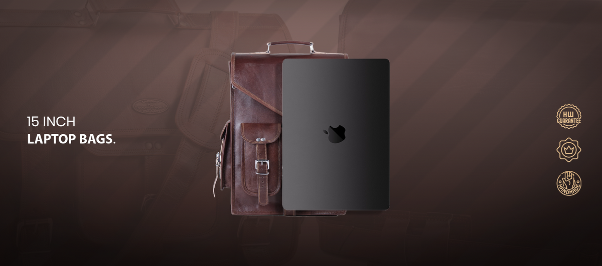 Handmade World Leather Laptop 15 Inch Bag Showing with laptop(For Size Comparison).