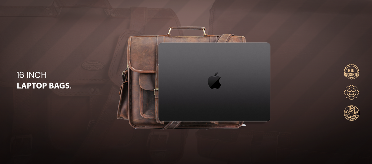 Handmade World Leather Laptop 16 Inch Bag Showing with laptop(For Size Comparison).