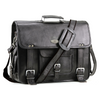 Handmade World Black Leather Messenger Bag with front pocket and 2 buckles and shoulder strap