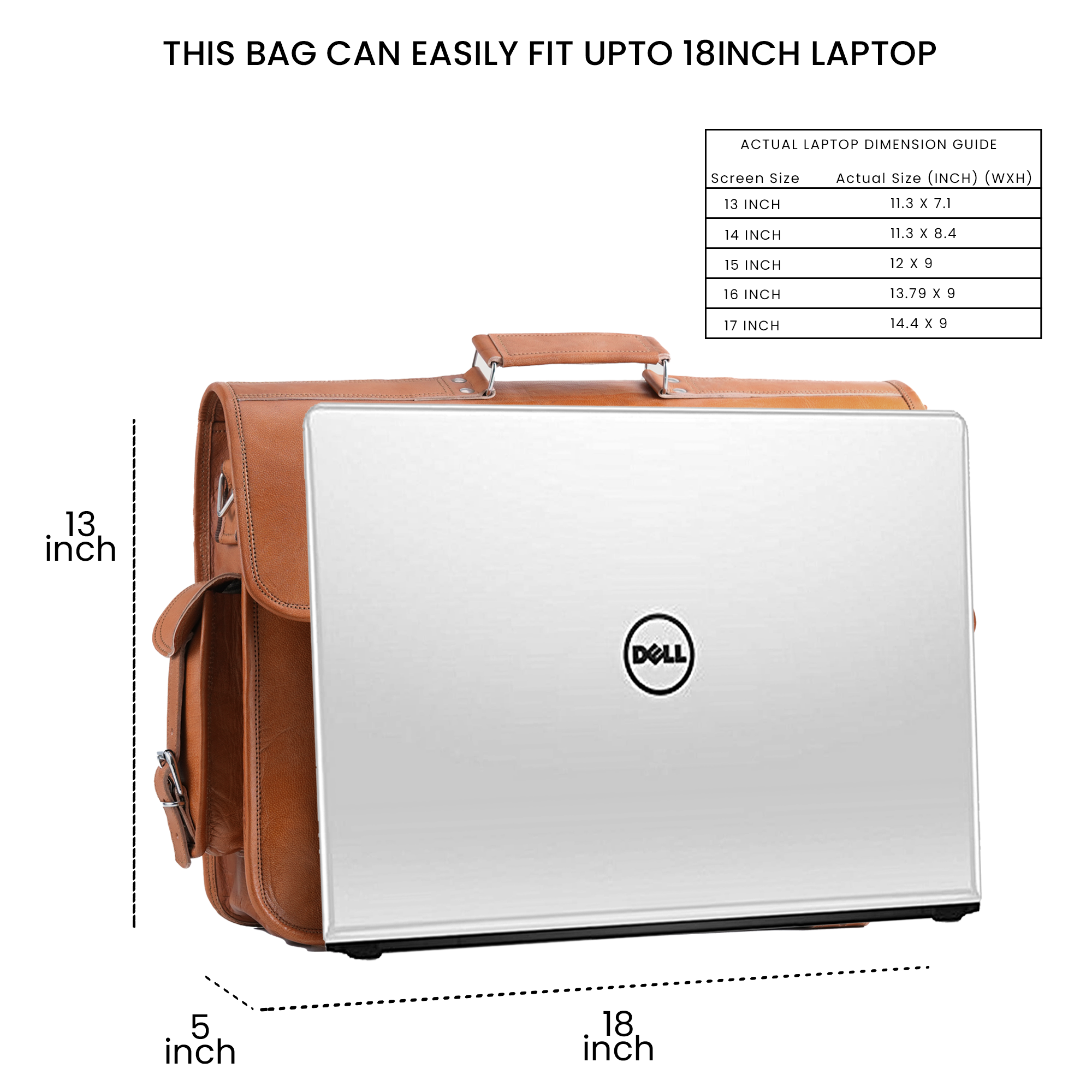 Laptop bag size comparison with actual laptop and given chart for easy comparison