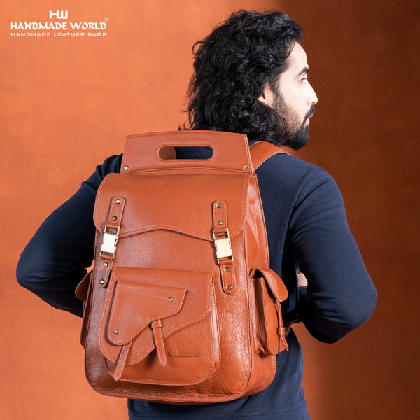 bespoke leather backpack The Elegant Expanse Tan Leather Backpack Shoulder Bag By Handmade World