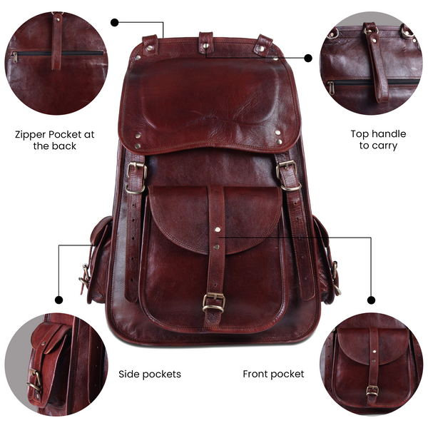 Handmade World Vintage Full Grain 21 Inch Leather Laptop Large Backpack