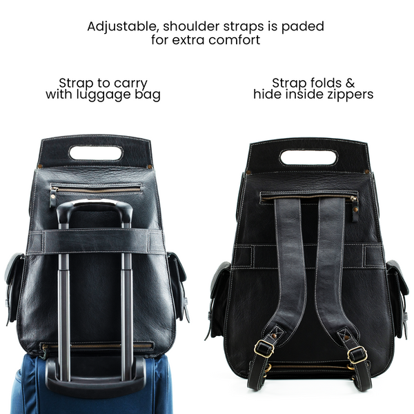 black leather backpack shoulder straps The Elegant Expanse Black