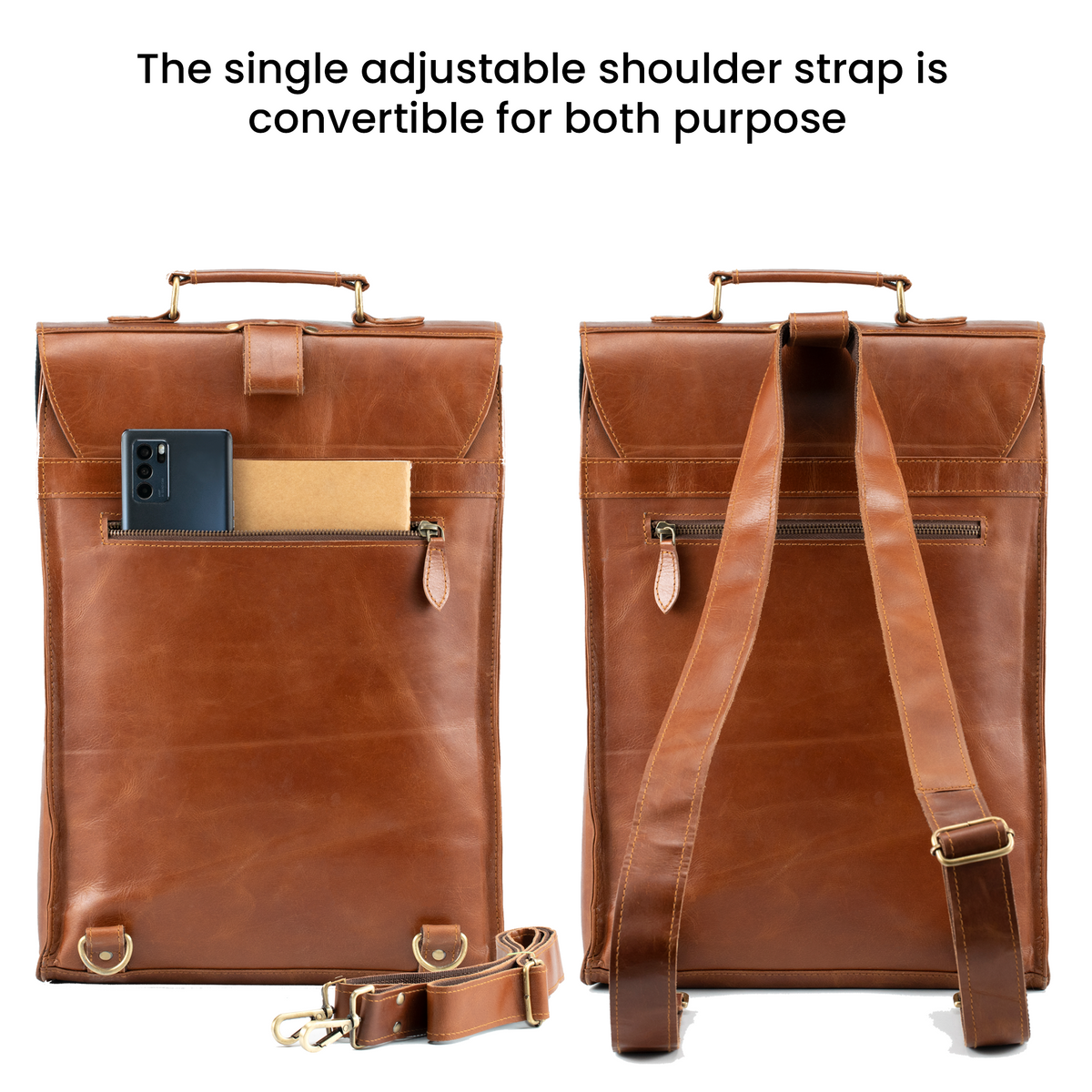 Detachable & Adjustable Shoulder strap for convertible leather laptop backpack