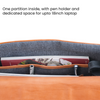 Inside of the Tan leather bag for men showing dedicated laptop compartment, pen slots, and spacious compartment for books or documents