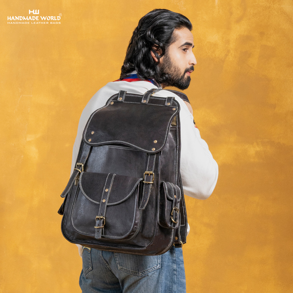ascend laptop backpack Handmade World Vintage Full Grain 21 Inch Leather Laptop LARGE Backpack Casual Bookbag Daypack Travel Rucksack (Black)