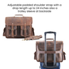 showing adjustable padded shoulder strap and trolley sleeve showing with live eample
