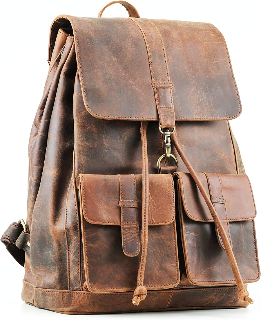 Genuine Vintage Buffalo Leather Unisex Backpack Rucksack Bag Men Women ...