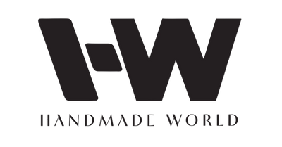 Black logo with 'HW' and 'Handmade World' text on a white background
