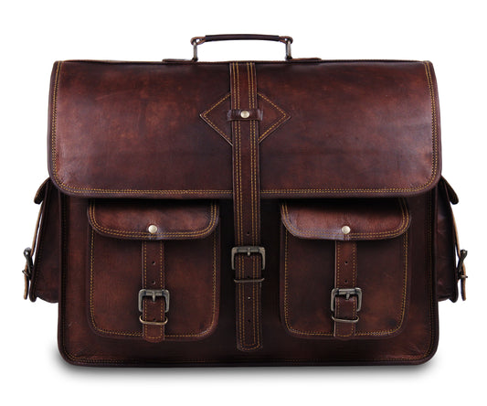 Full Grain Leather Laptop Messenger backpack with Top Handle