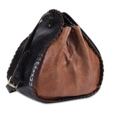Genuine Leather 2 in 1 Black Brown Bucket Bag with Adjustable Strap