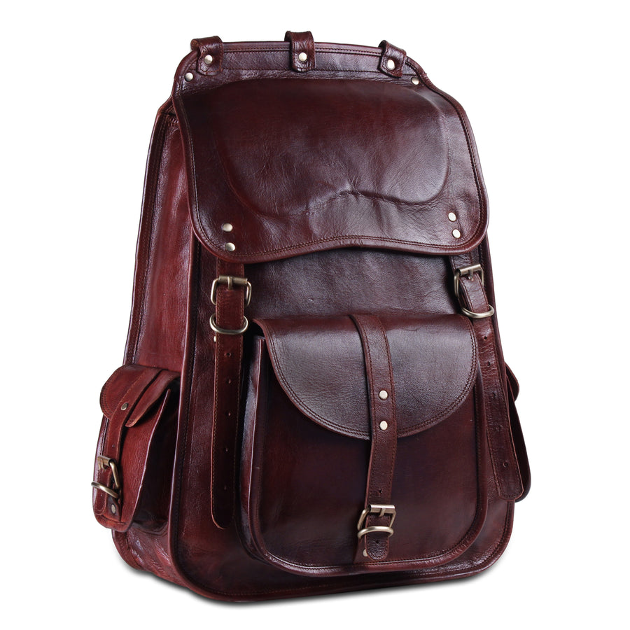 Genuine Vintage Buffalo Leather Unisex Backpack Rucksack Bag Men Women ...