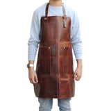 Genuine Brown Leather Work Apron with Adjustable Strap