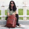 Model with Large Leather Water Resistant Brown Backpack