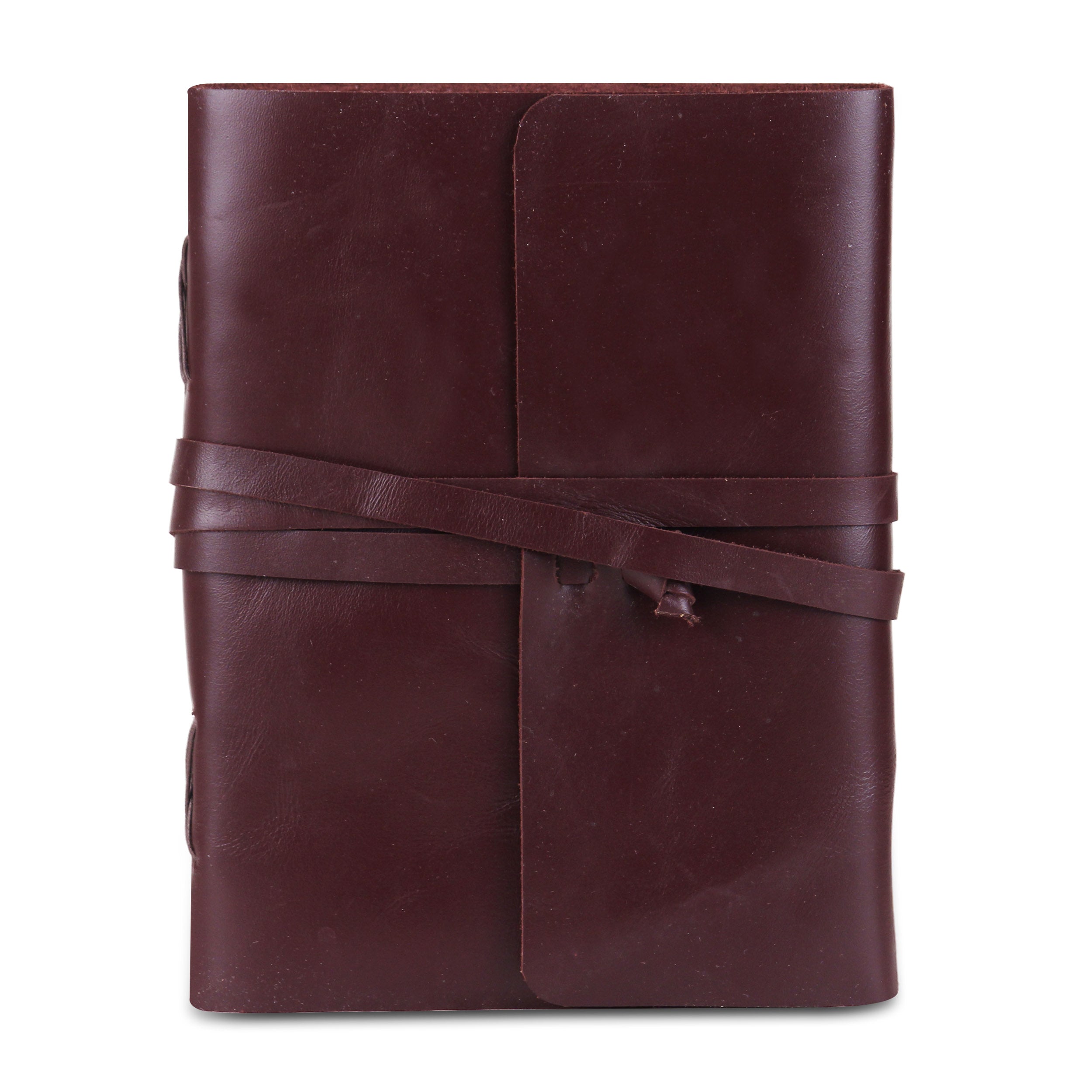 Genuine Full Grain Brown Leather Handmade Journal Notebook with Wrap Around Strap Enclosure