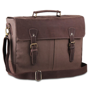 Genuine Canvas Leather Dark Brown Messenger Laptop15.6 inch Bag