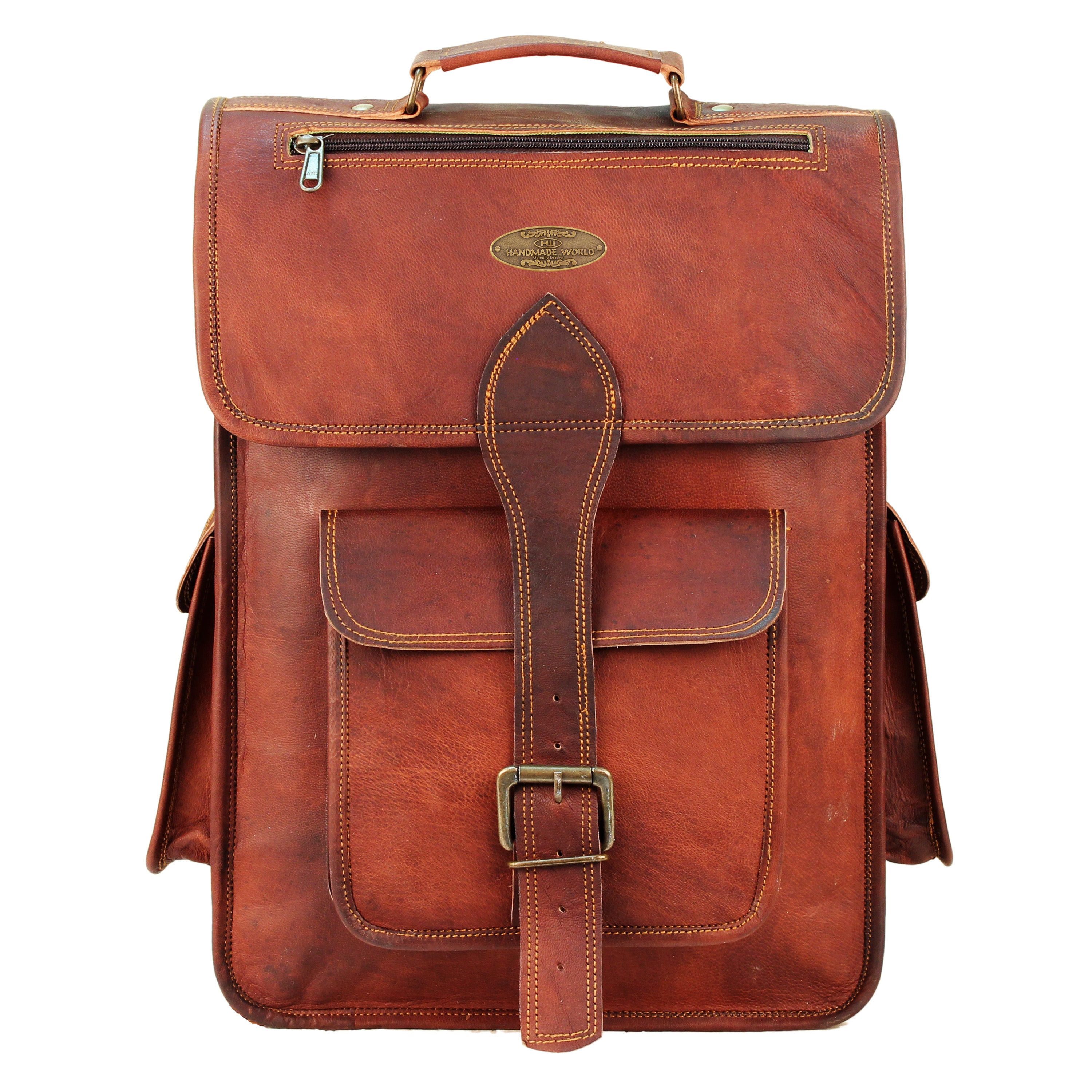 Front View Leather Messenger Backpack