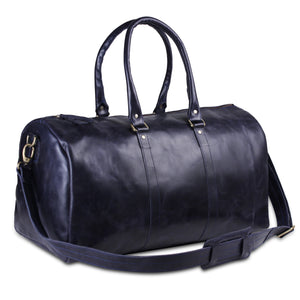 Genuine Leather Dark Blue Weekender Sports Duffle Bag