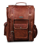 Front View of Large Brown Leather Messenger Backpack 