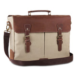 Front View of 15.6 inch Cream Canvas Leather Messenger Bag