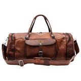 Front View Of Large Leather Duffle Bag with Top Handle and Adjustable Strap