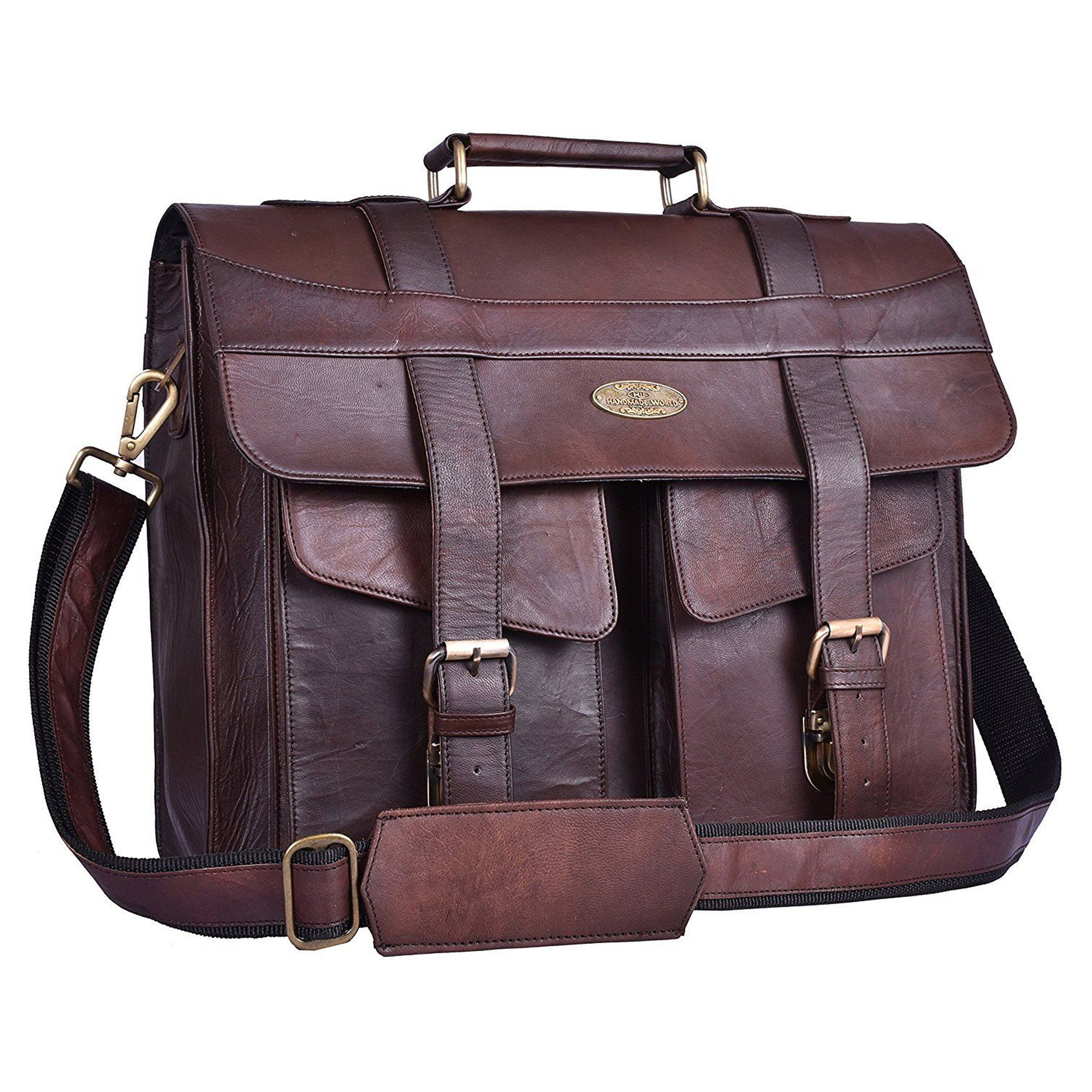 Genuine Full Grain Rustic Leather Top handle Messenger Bag with Adjustable Strap