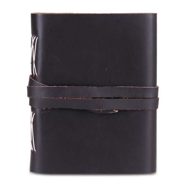 Black Plain Textured Leather Notebook Journal with Strap