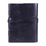Dark Blue Plain Textured Leather Notebook Journal with Strap