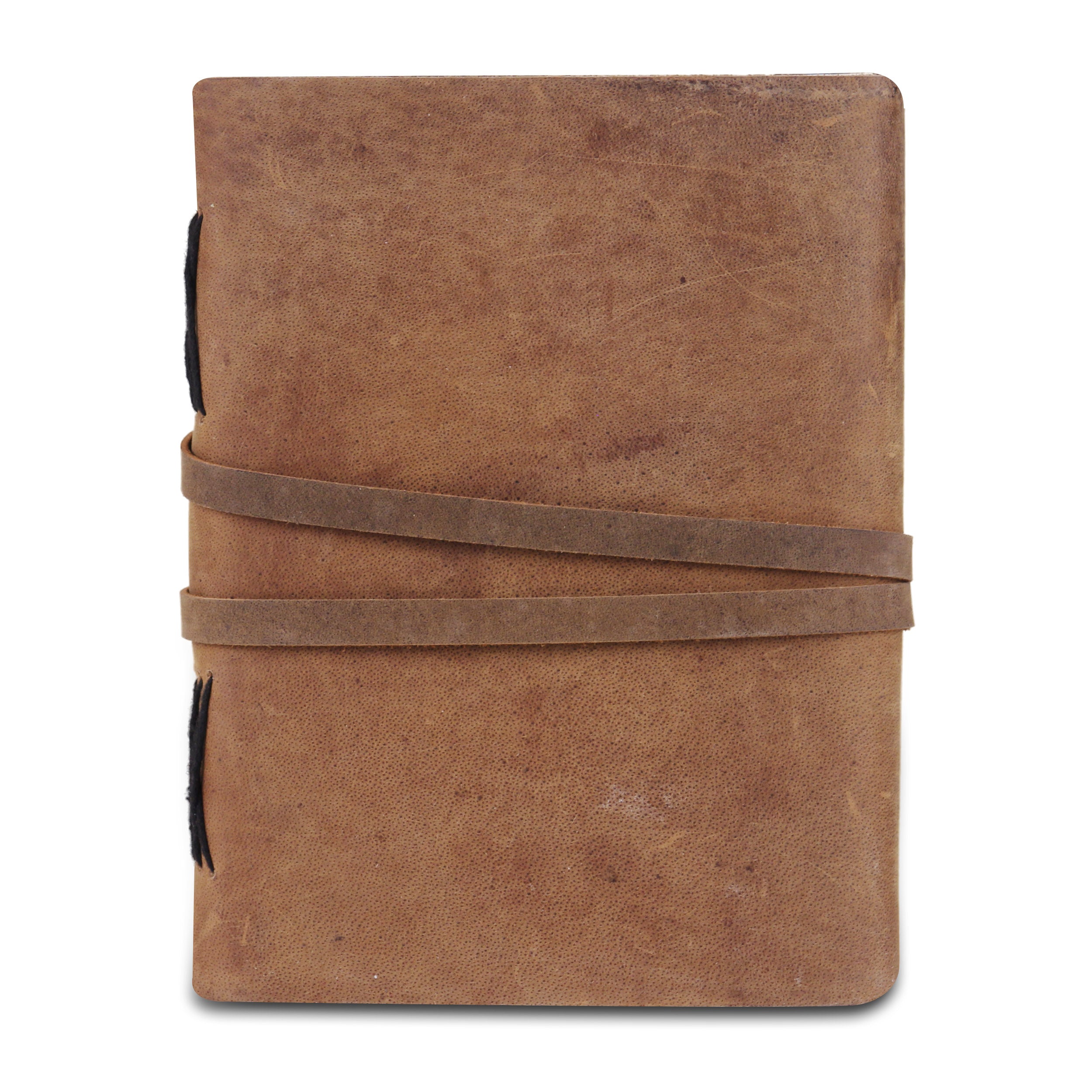 Light Brown Plain Textured Leather Notebook Journal with Strap