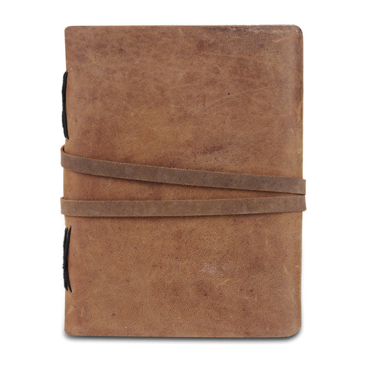 Light Brown Plain Textured Leather Notebook Journal with Strap