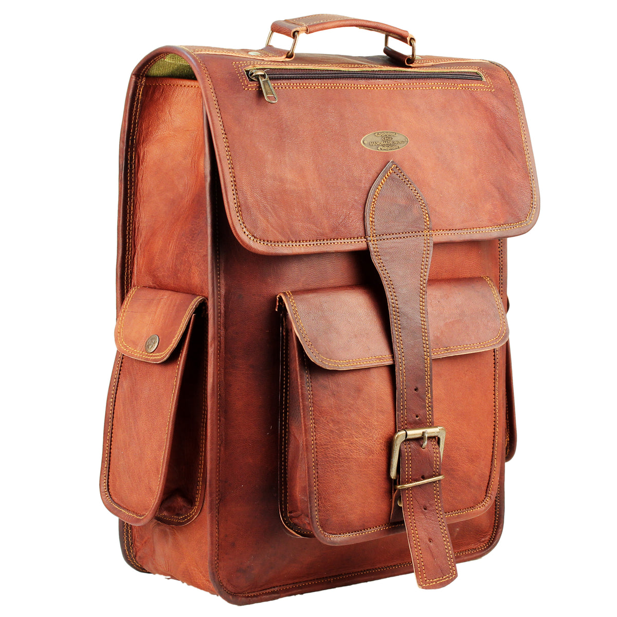 Side View Leather Messenger Bag Brown