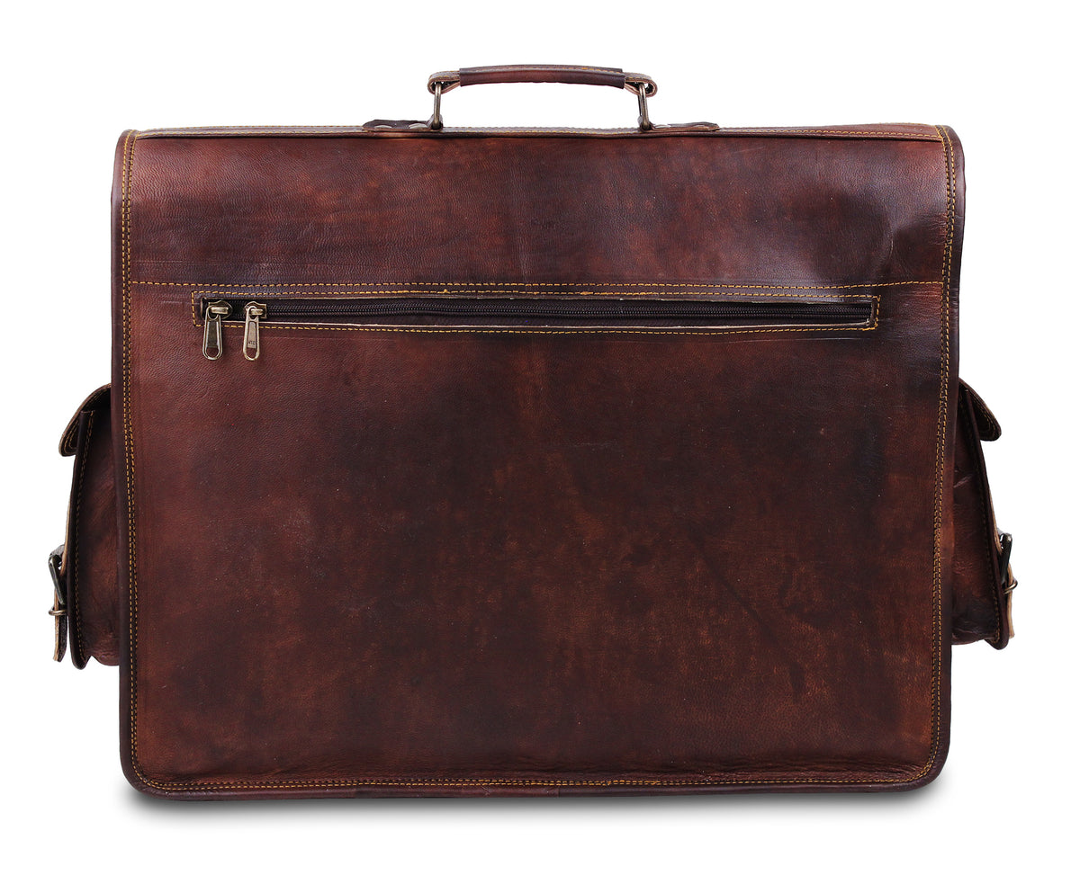 Back View of Leather Messenger Backpack with Top Handle