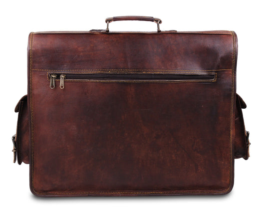 Back View of Leather Messenger Backpack with Top Handle