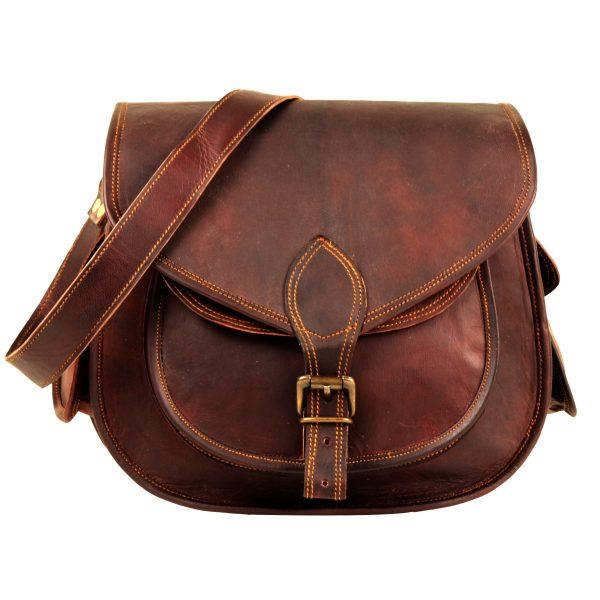Front View of Large Leather Shoulder Satchel Bag for Women