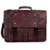 Front View of Brown Leather Briefcase Messenger Bag with Top Handle