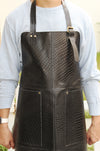 Model with Genuine Leather Black Crocodile Textured Apron with Adjustable Strap and Pocket