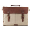 Front View of Unisex Cream Canvas Leather Messenger Briefcase Bag