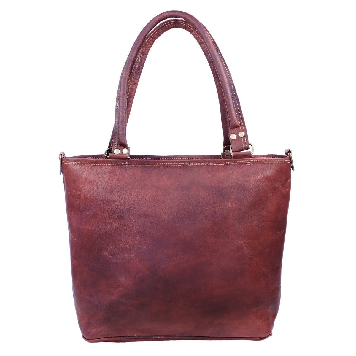 Back View of Women's Leather Backpack with Top Handle 
