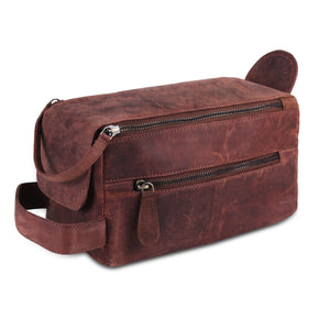 Genuine Brown Leather Zippered Toiletry bag