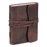 Brown Plain Textured Leather Notebook Journal with Strap