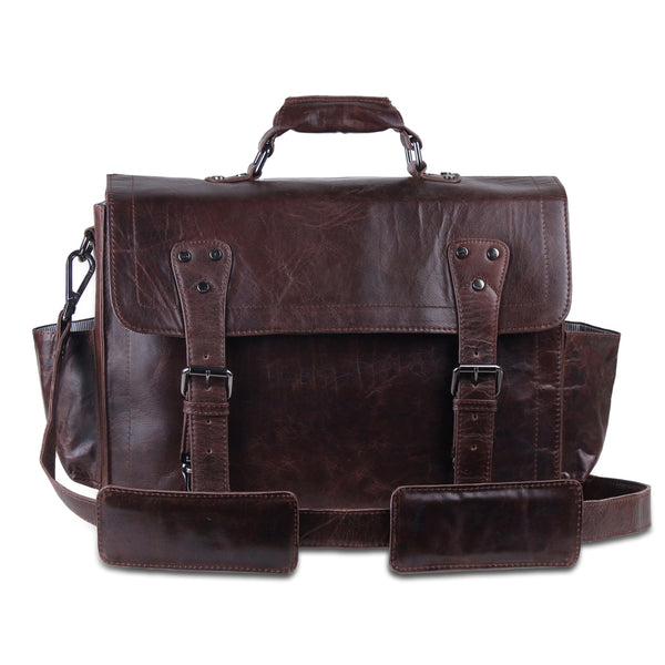 Full Grain Leather Messenger Backpack bag with Top Handle and Padded Shoulder Strap