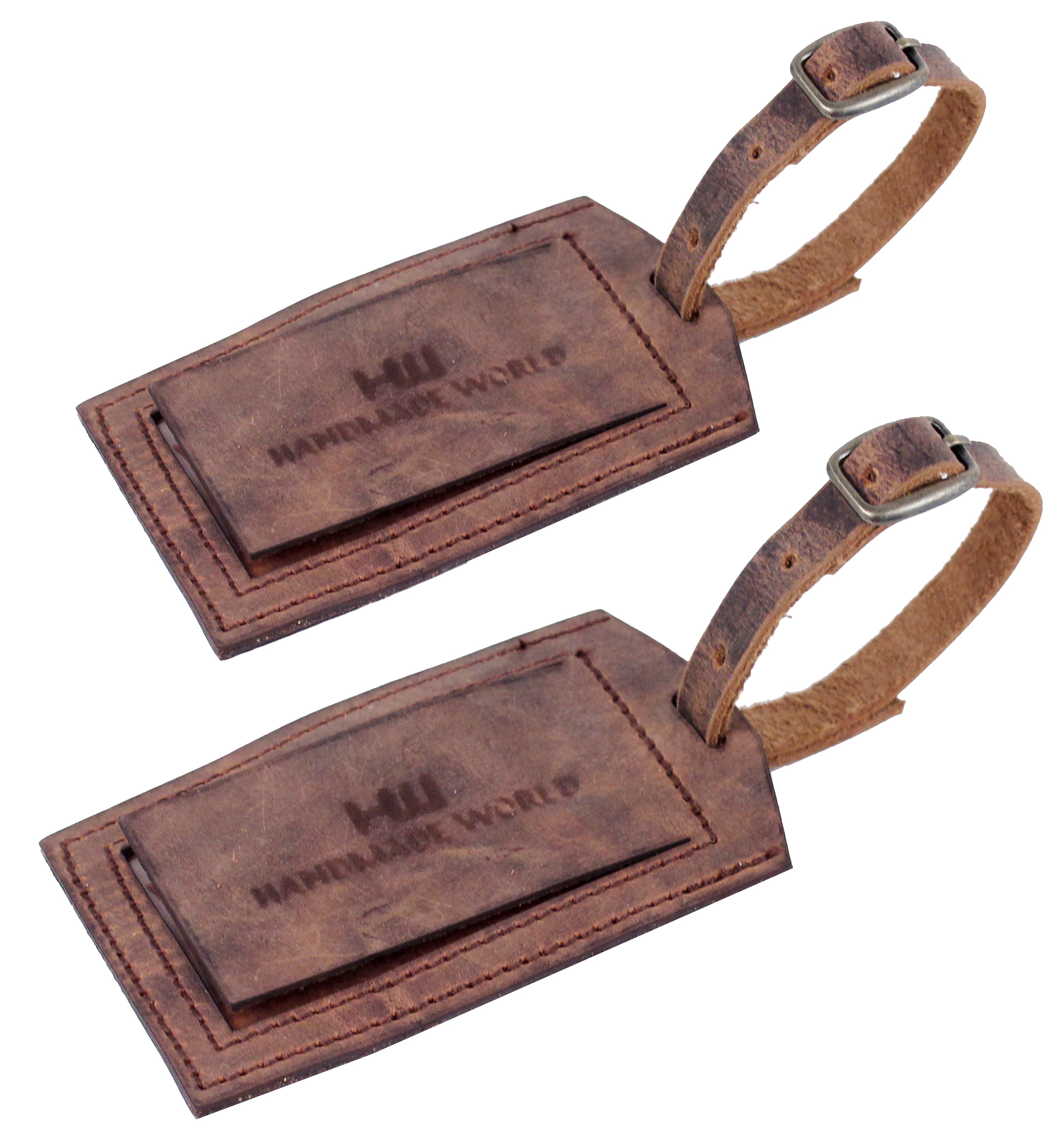 Genuine Full Grain Brown Leather Name Tags